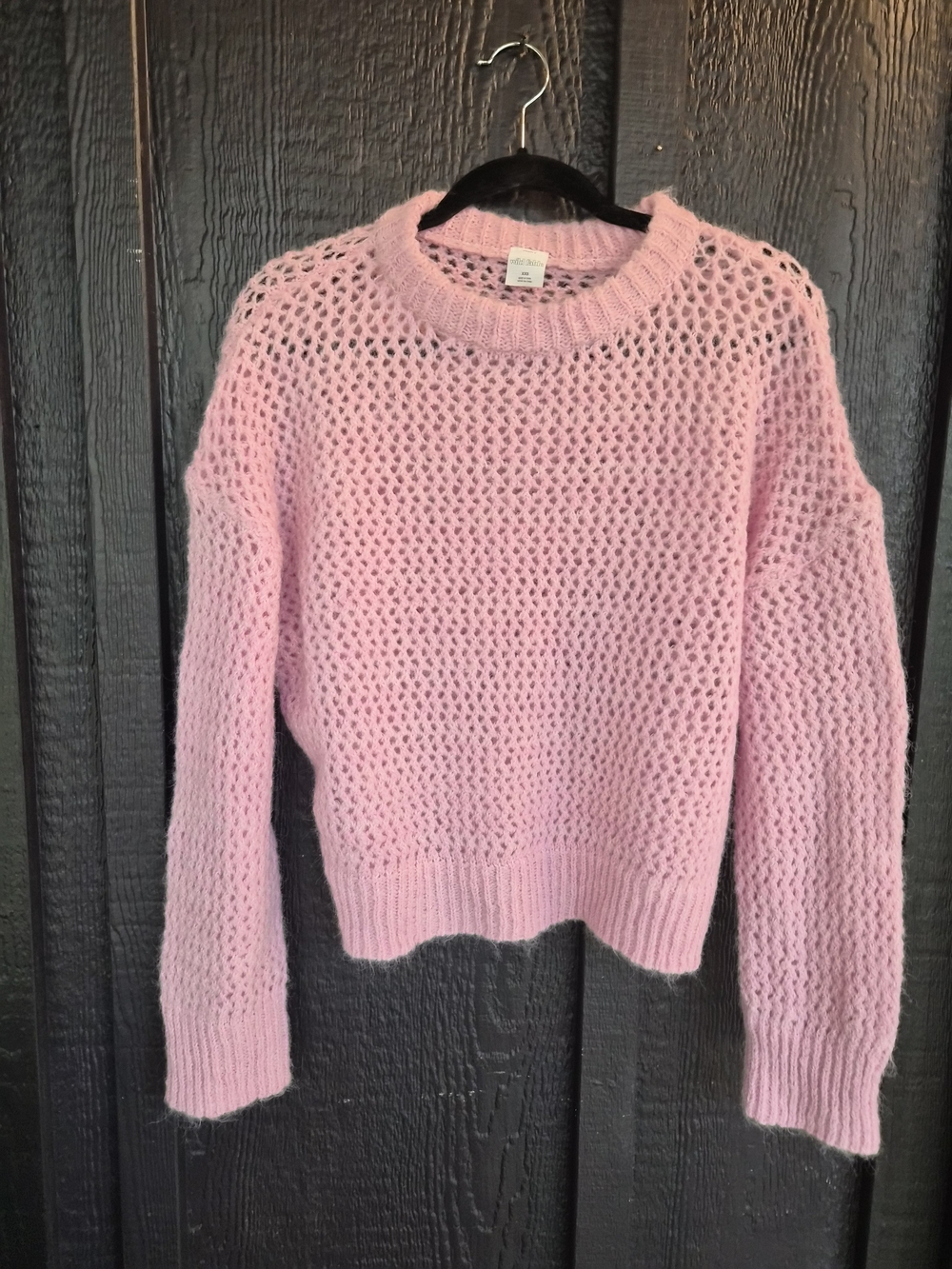 wild fable Light Pink Open-Weave Crewneck Sweater